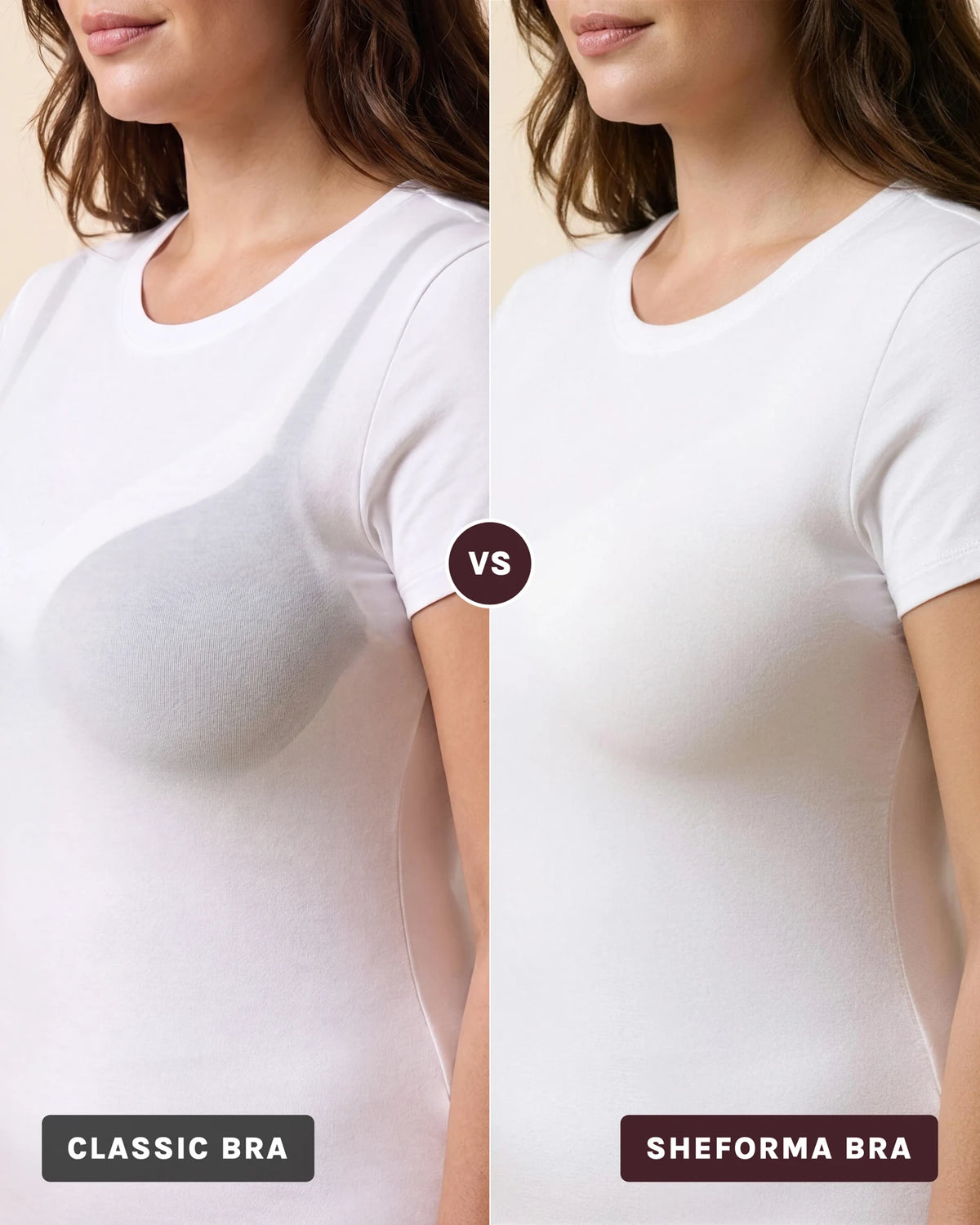 Regular bra vs SHEFORMA under the same tee